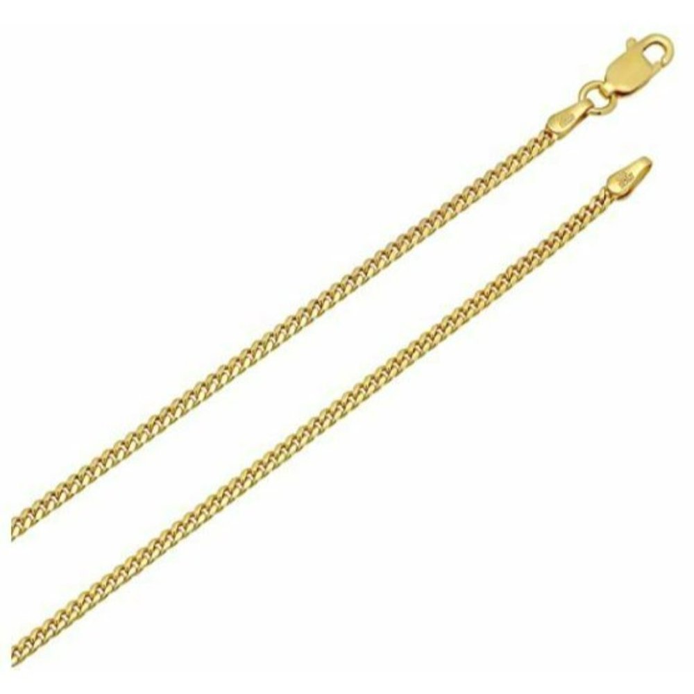 925 Sterling Silver 14K Gold Plated Curb Chain Necklace 1.8MM Unisex 18'' - Picture 2 of 4